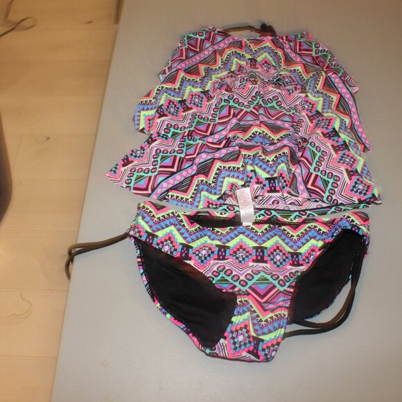 Multi Color 2 Pcs Justice Tankini Swimsuit Size 14 - Picture 1 of 10